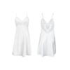 Women's White Satin Lace Nightgown Deep V Cami Slim Fit Sexy Skin-Friendly Loungewear 547 Elegant Timeless Sleepwear with Classic White Hue