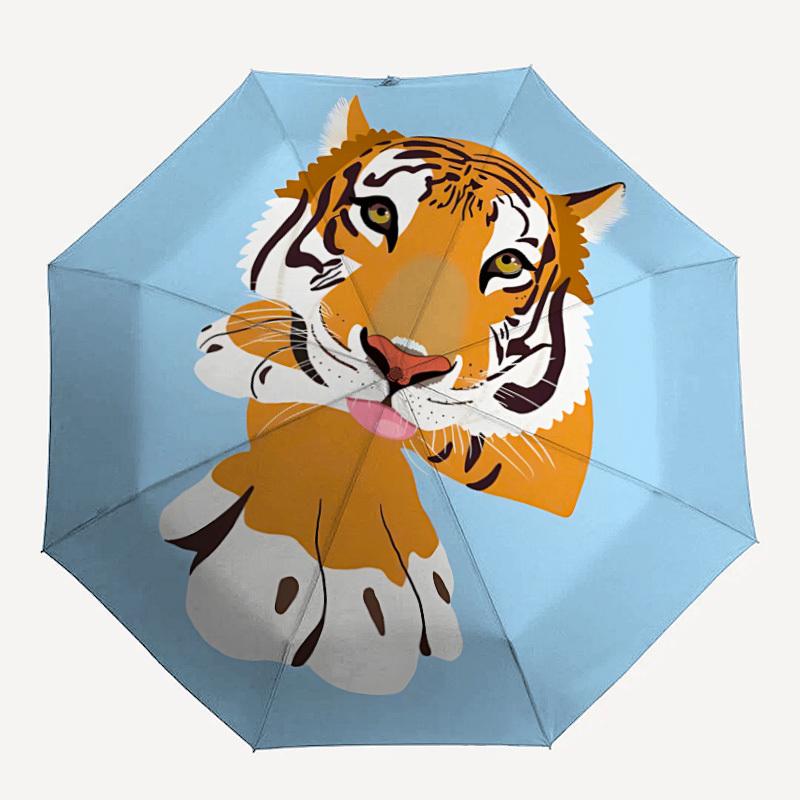 1pc Tiger, Wildlife Automatic Folding Umbrella - Portable Collapsible, 8-Rib Durable Frame, Perfect for Outdoor Use,  Yy251218092