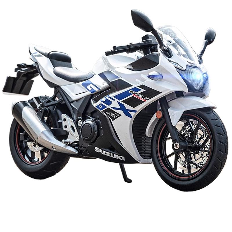 1/12 Scale Suzuki GSX-250R Motorcycle Toy Alloy Diecast Model Sound and Light Toys Rubber Tires Miniature Racing Model Present for Kid
