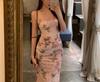 Butterfly Print Spaghetti Strap Waist-Hugging Backless Bodycon Dress for Women - Long, Summer Style
