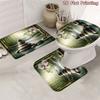 4Pcs 2D Flat Zen and Orchid Shower Curtain Set with Non-Slip Bath Mat, Toilet Lid Cover, Contour Rug & 12 Hooks, Bathroom Decor