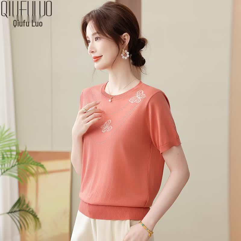 Aiqifu Luo Women s Summer Ice Silk Knit T-Shirt M