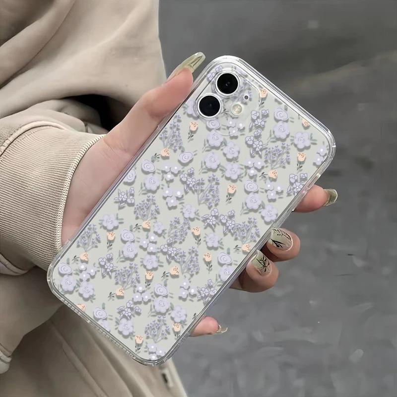Gentle small fresh pink purple flower iPhone17Promax mobile phone case ins suitable for Apple 16Pro space case 15