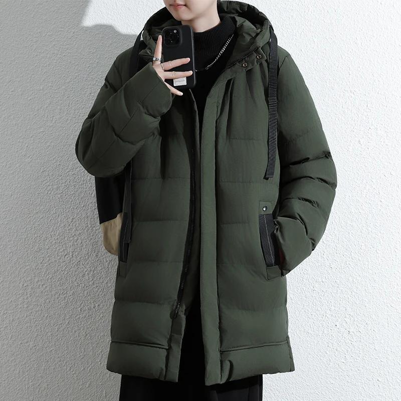 Herren Warme Lange Pufferjacke Herren Verdicken Gesteppt Mittellang Kapuzenmantel Winter Freizeitjacke Oberbekleidung Übermantel Mantel Parka