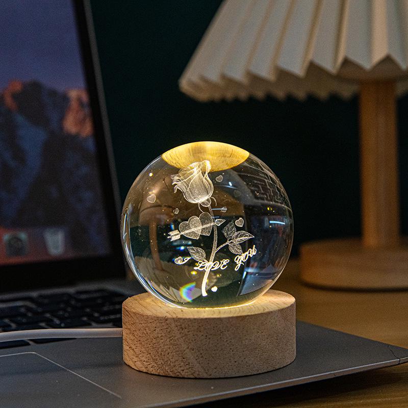 3D Laser-Engraved Milky Way Moon Crystal Ball Night Light