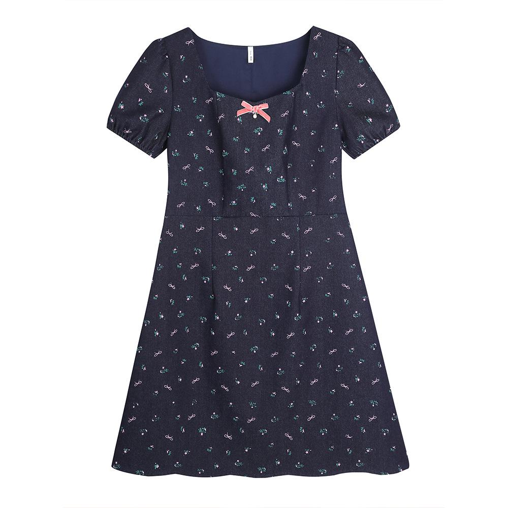 

Korean High Waist Floral A-Line Square Neck Dress Plus Size Slimming Skirt 63966 2XL (140-160 lbs) синий/джинсовый