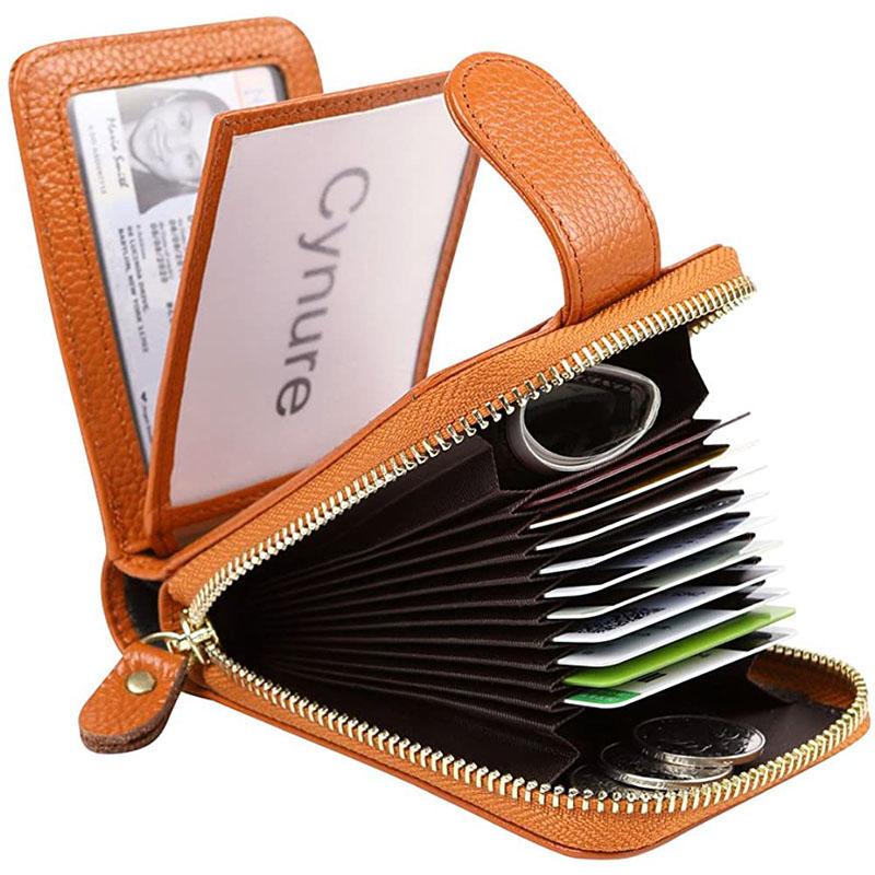 Fashion Genuine Leather Credit Card Holder Zipper Hasp ID Card Wallet Purse