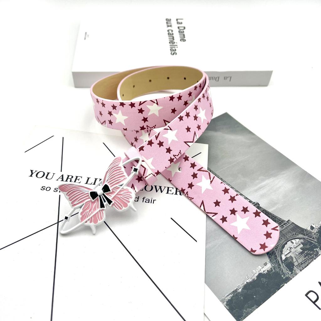 Cute angel candy Desiner Brands Belt Heart and Star Dopamine Metal Punk Rock Style lovely Y2K Jeans wide Leather Belts for Women