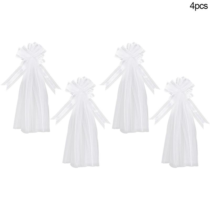 1/4pcs Large White Wedding Bow with Long Tulle Tails for Church Aisle Chair Wedding Car Decoration Festival Party Decor Supplies