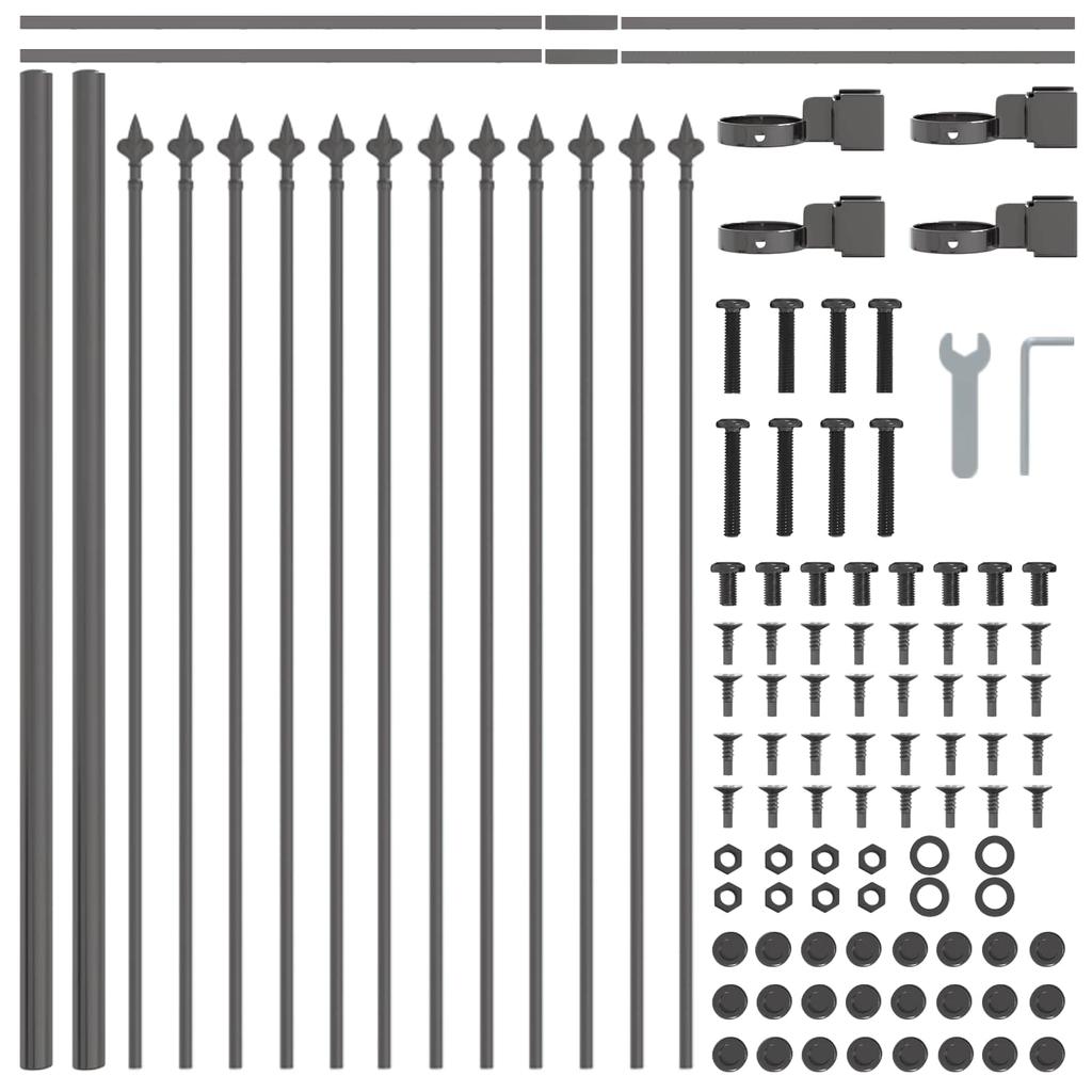 Garden Fence Panel 2 Pcs Gray 3.4 X 0.6 M Powder Coated Steel