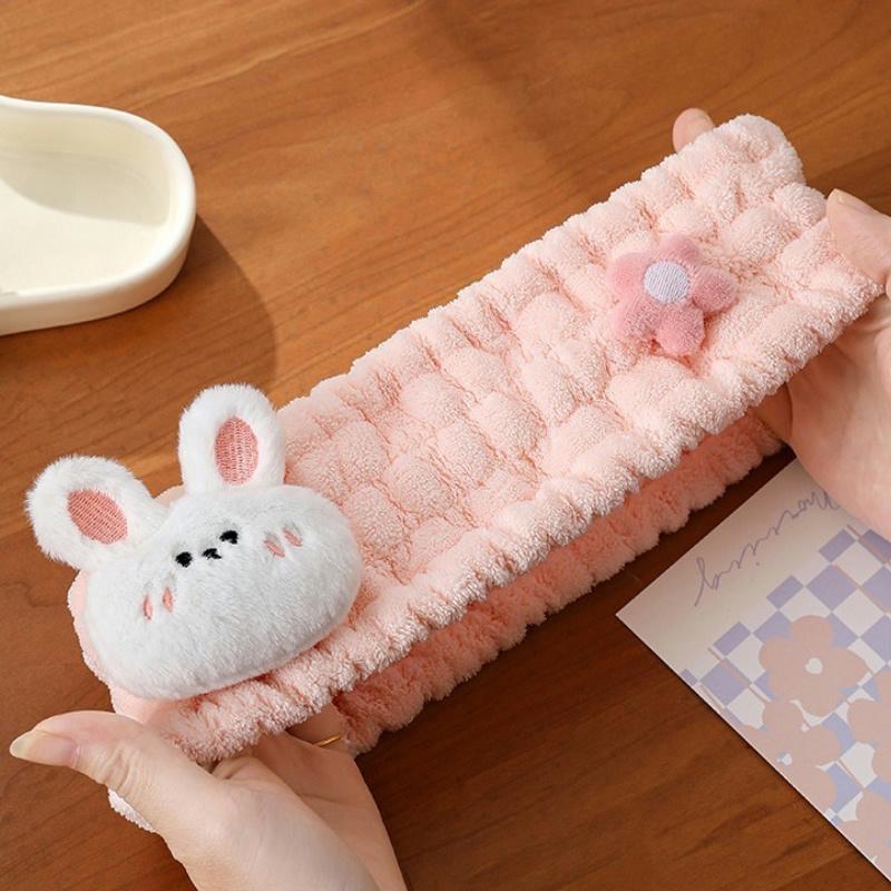 New Creative Plush Rabbit Coral Fleece Wash Face Bow Hairbands For Women Girls Headbands Headwear Bands Turban Hair Accessories