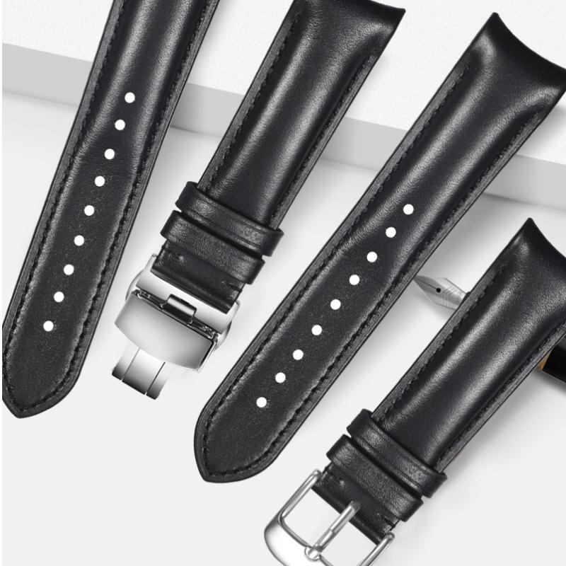 20mm For Any Brand Curved Arc Leather Watch Strap Genuine Cowhide Men Watchband For Rolex Gmt IWC Omega MIDO Citizen Bracelet