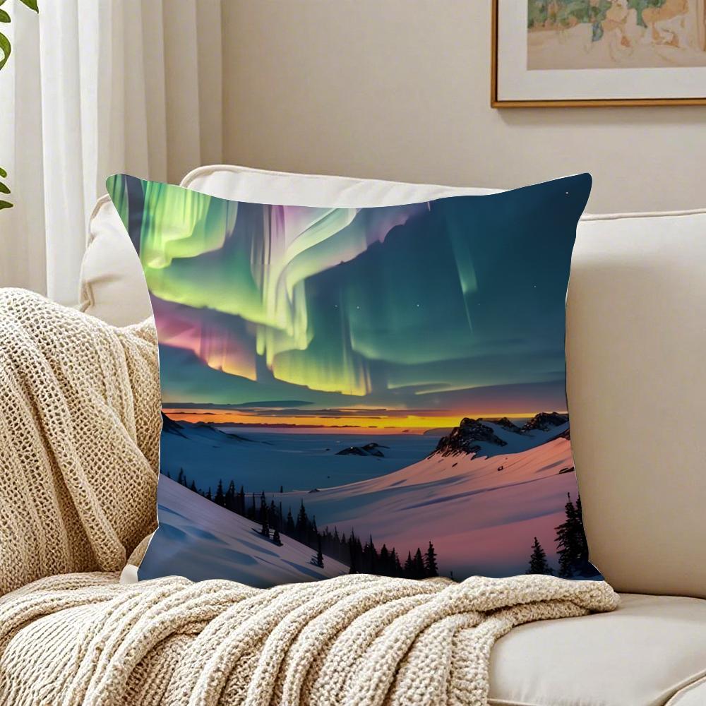 Reathtaking Natural Scenery Art Winter Aurora Cushion Cover Pillowcase Antidustmite living Room Sofa Decor Cushion Room