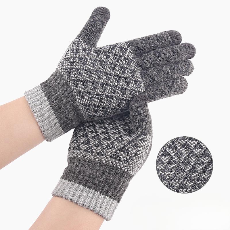 New Wool Knitted Gloves for Men and Women In Autumn and Winter Outdoor Thickened Warm Touch Screen Gloves