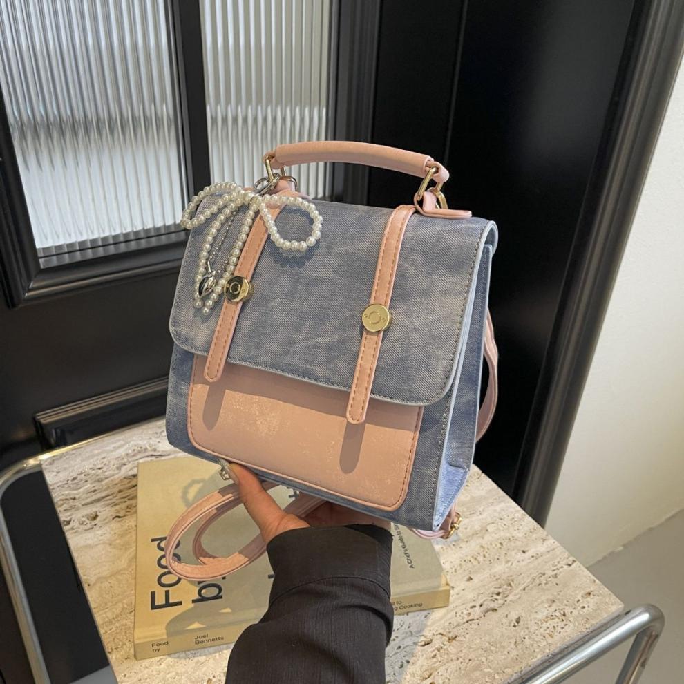 Rucsac Retro Color Block pentru Femei: Geantă de umăr casual la modă în stil coreean de colegiu