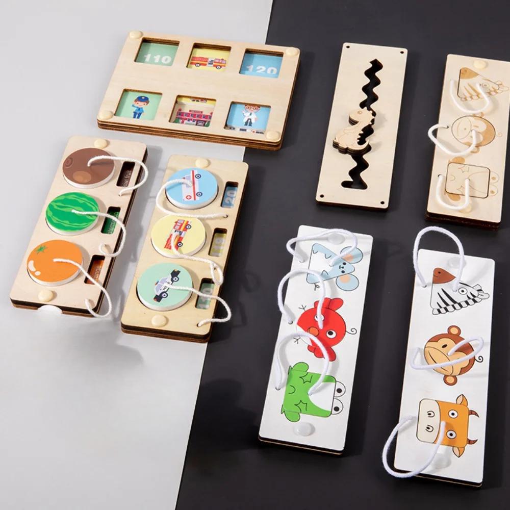 Dřevěná DIY aktivní deska pro děti Montessori odemykací západka dveří párovací puzzle Hračky pro rané vzdělávání a rozvoj dovedností pro děti