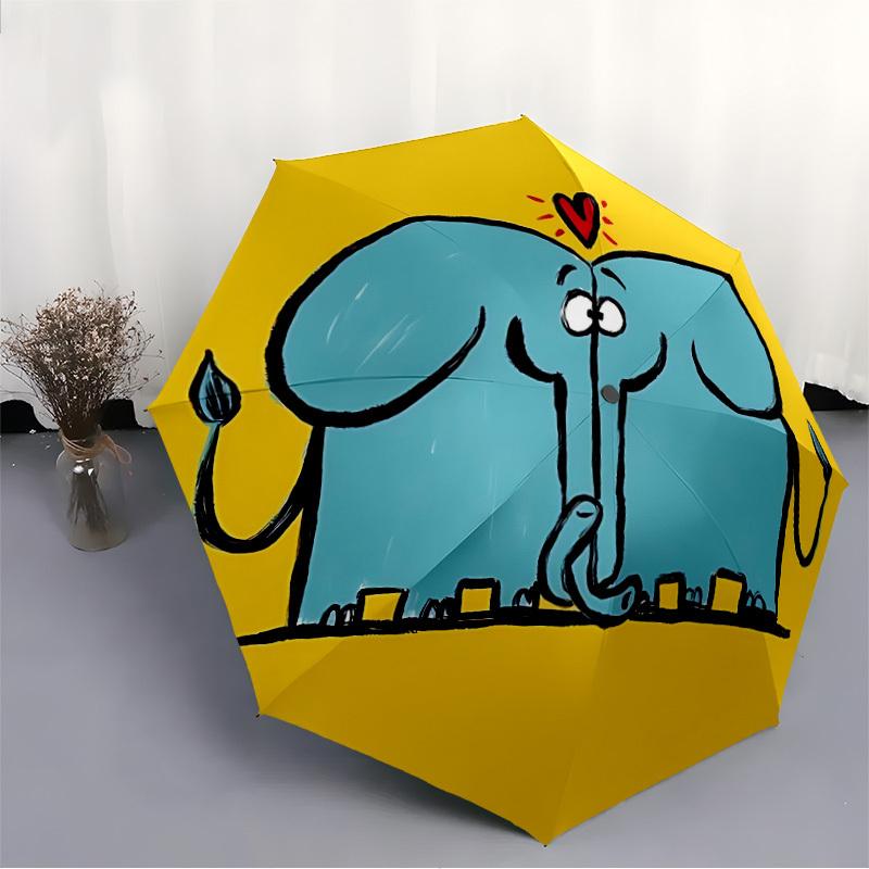 1pc Elephant Love Automatic Folding Umbrella - Compact 8-Rib Design, Durable Plastic & Iron, Lightweight for Outdoor Daily Use075