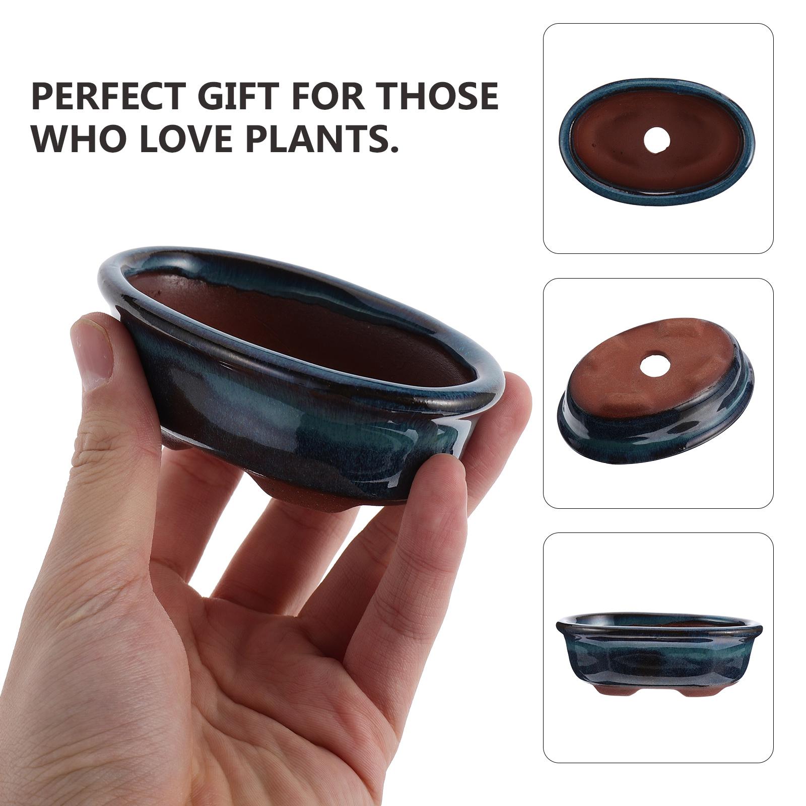 

2 Pcs Purple Clay Flower Pot Vases Succulent Planter Table Ornament Ceramic Flowerpot Round Adornment Mini Bonsai Ceramics 10X6.5cm синий