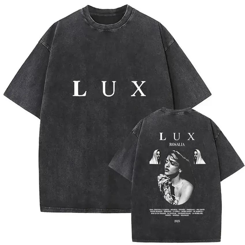 

2026 Summer Rosalia Lux Tour New Vintage Washed T Shirt Harajuku Aesthetic Oversized T-shirts Print Cotton Tops T-shirt Unisex S