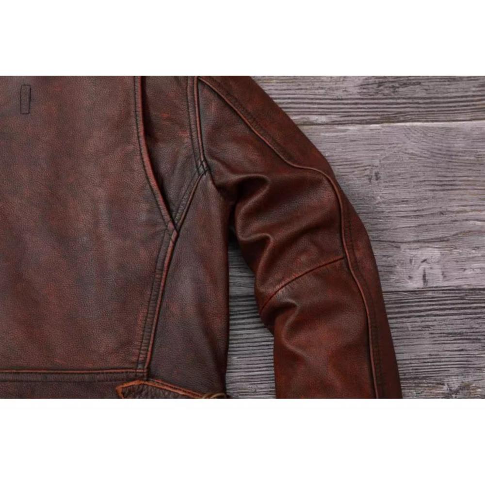 Chinese Size Vintage Red Brown Men Leather Jacket M65 Hunting Flight Jacket Genuine Cowhide Coat Autumn