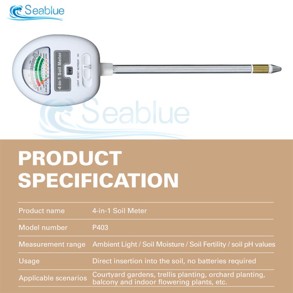 4in1 Soil Tester Moisture/Light/PH/Fertility Soil Moisture Sensor Meter 90 Degree Rotating Soil Temperature PH Monitor Detector
