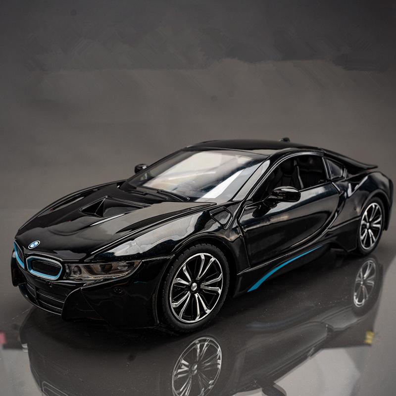 1/22 BMW I8 New Energy Car Alloy Sports Car Model Diecast Metal Racing Car Vehicles Model Simulation Sound Light Childrens Toys Gift