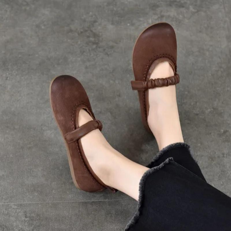 Johnature Retro Flat Shoes Genuine Leather Comfortable Soft Soled Shallow Versatile Women's Shoes