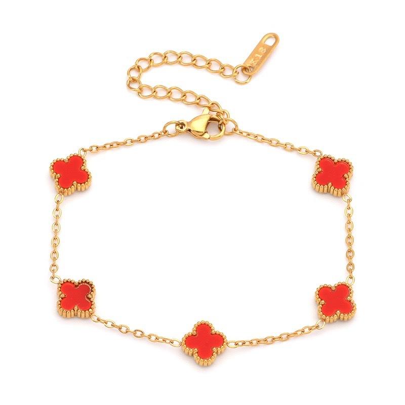 9MM Four-Leaf Clover Women's Bracelet Lucky Four-Leaf Clover Popular Influencer Style Fashionable Titanium Steel Non-Fading Bracelet