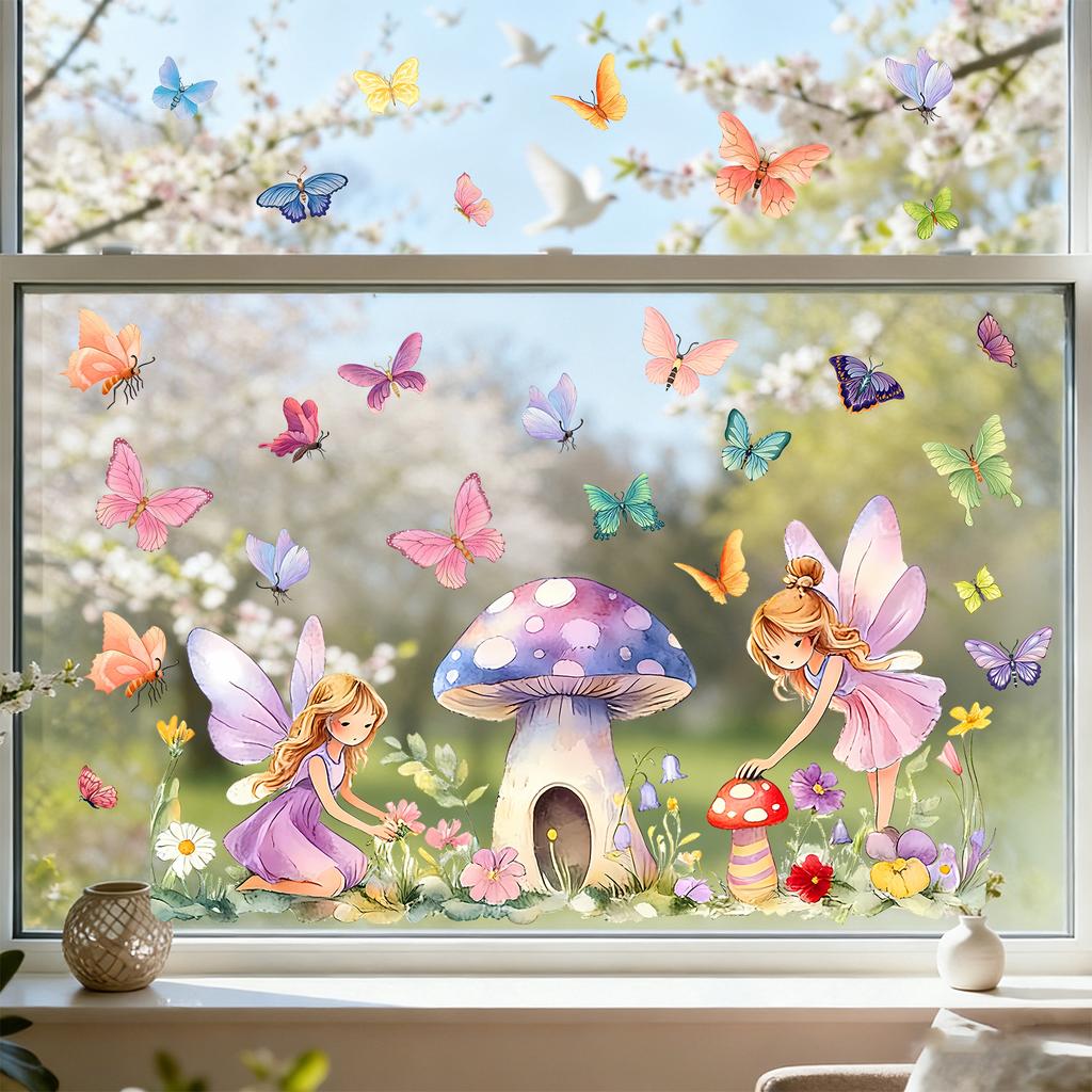 Watercolor Genie Mushroom Study Room Living Room Bedroom Wall Decoration Beautification Stickers