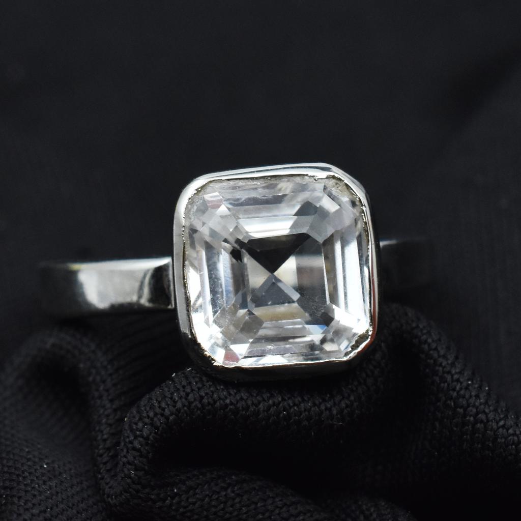 Sterling Silver 925 Natural Sapphire Ring White Ring Size 9.5 Square Gems 21.6Ct ar-3134-sa