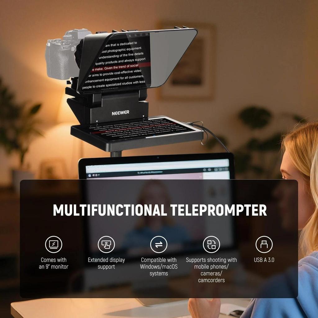 NEEWER X11 Teleprompter 2-in-1 da 11 Pollici con Monitor per Windows MacOS, Supporta Screen Mirroring