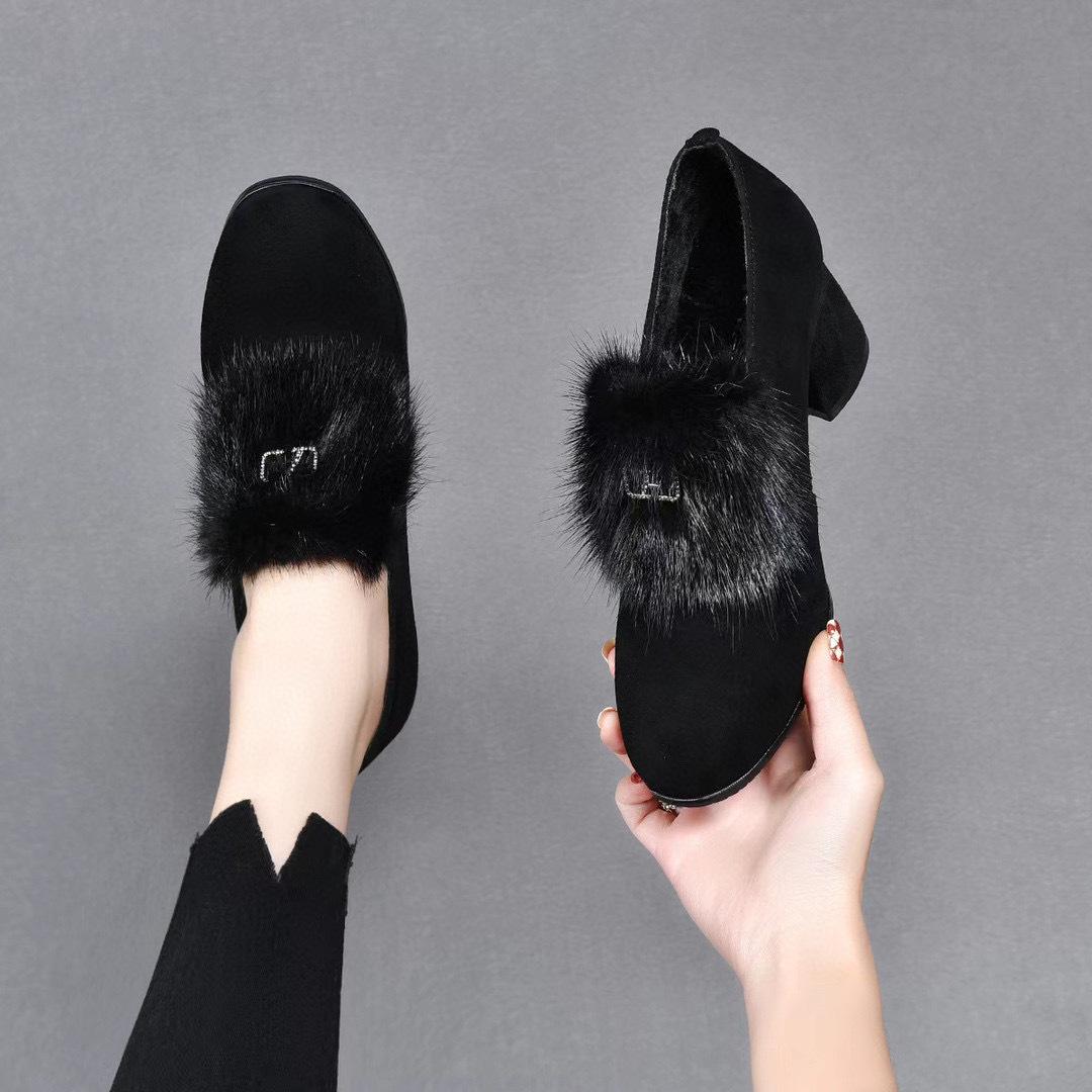 

Туфли-лодочки с круглым носком и глубоким вырезом, пушистые туфли, женские новые туфли из овчины на толстом каблуке до щиколотки, туфли-лодочки, женские туфли на высоком каблуке 40