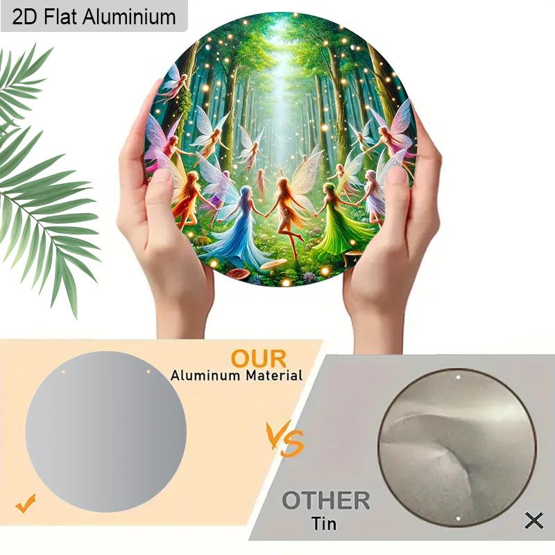 2D Flat 1pc Fairies Aluminium Decoration Plaque, Enchanted Forest Fairies Dancing Decor Sign, Room Decor, Fantasy Lovers' Home Decor, Garden Decor