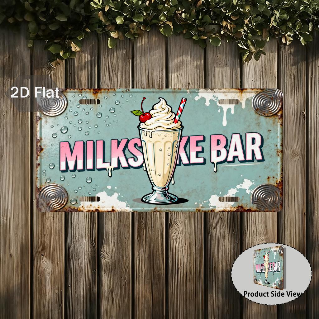 D FlatMilkshake Bar Retro Metal Decorative Sign Food Theme Gift Vintage Style for Food EnthusiastsRestaurant Decoration