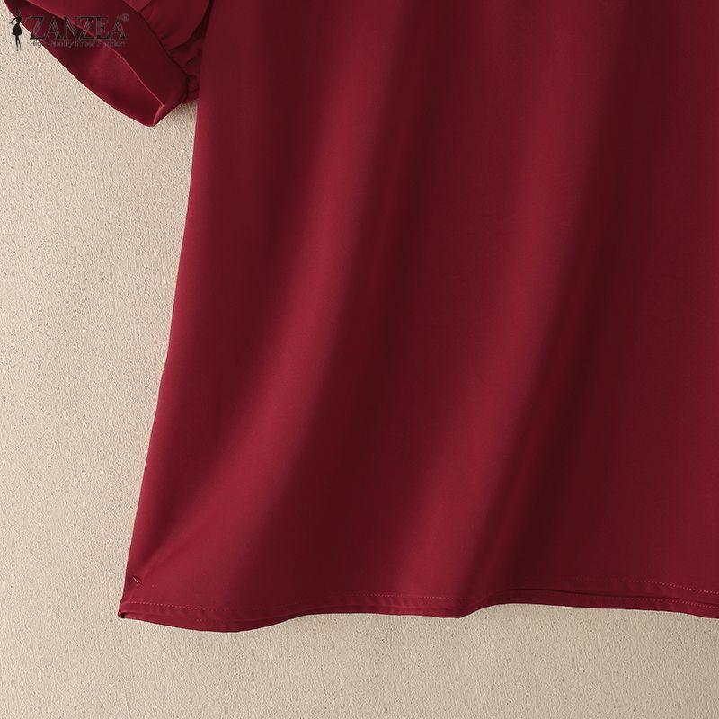 ZANZEA Women Casual Round Neck Solid Color Elegant Short Sleeve Blouse