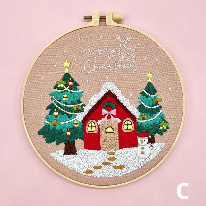 1 Piece Christmas Embroidery Starter Kit Stamped Cross Stitch Kit for Beginner