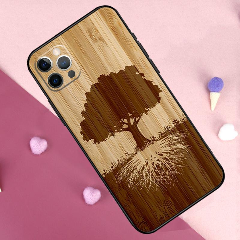 Baum Blüte Bambus Holz Handyhülle Für iPhone 17 Pro Max 11 14 15 16 Pro Max Plus 13 12 Mini 16e 17 Air Rückseite