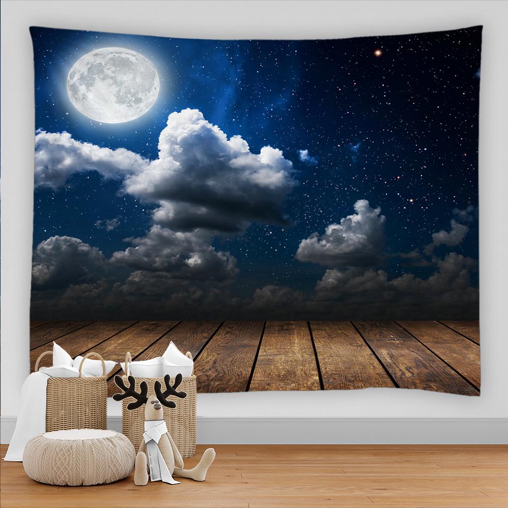 Universe Galaxy Beautiful Earth Moon Under Night Sky Printed Tapestry Wall Hanging Decoration Cloth Bohemian Hippie Tapestries