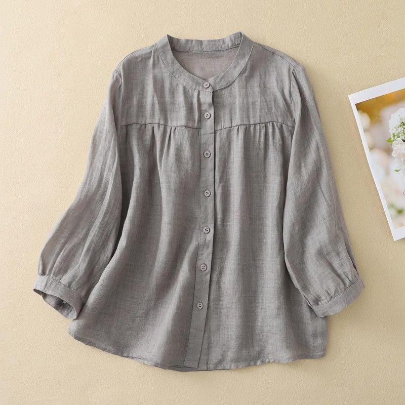 Women's Versatile Spring/Summer Cotton Linen 3/4 Sleeve Loose Casual Cardigan Shirt