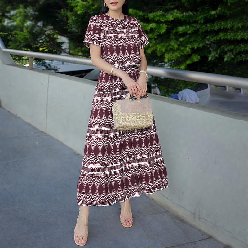 

ZANZEA Женский летний комплект из двух частей: блузка с коротким рукавом и длинные юбки 5XL вино красного