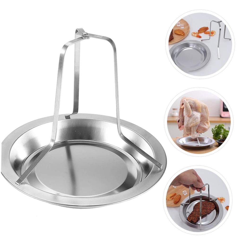1 Stück Truthahnbräter Hähnchenbräter Rost mit Schale Kohlenstoffstahl Bierdosenhähnchen BBQ Grillrost Ständer Halter Tablett