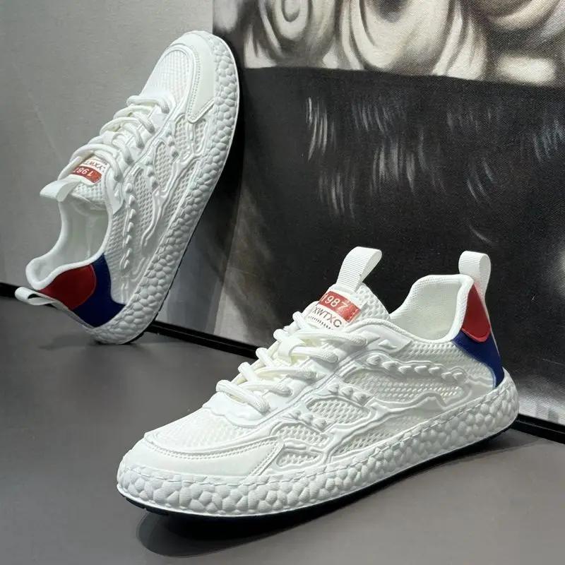 Mesh Breathable Casual Shoes 2024 Fashion Tide Shoes Soft Bottom Lightweight Men Sneaker Flat Comfort Board Shoes Non-slip Tenis