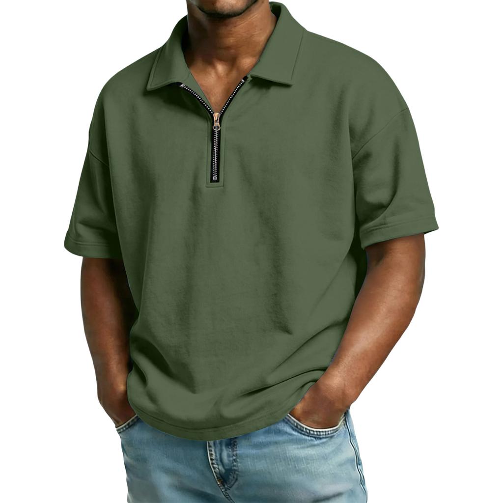 Men's Casual Collared Zipper Neck Short-Sleeve Top