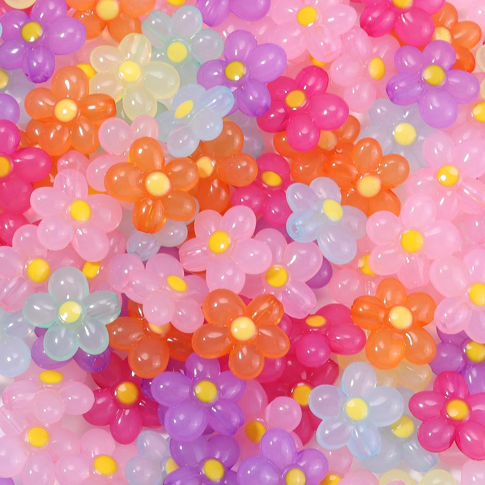 20pcs 20.5x21mm Flower Acrylic Beads Colorful Five Petals Flower Loose Beads For Jewelry Making DIY Bracelet Earrings Keychain