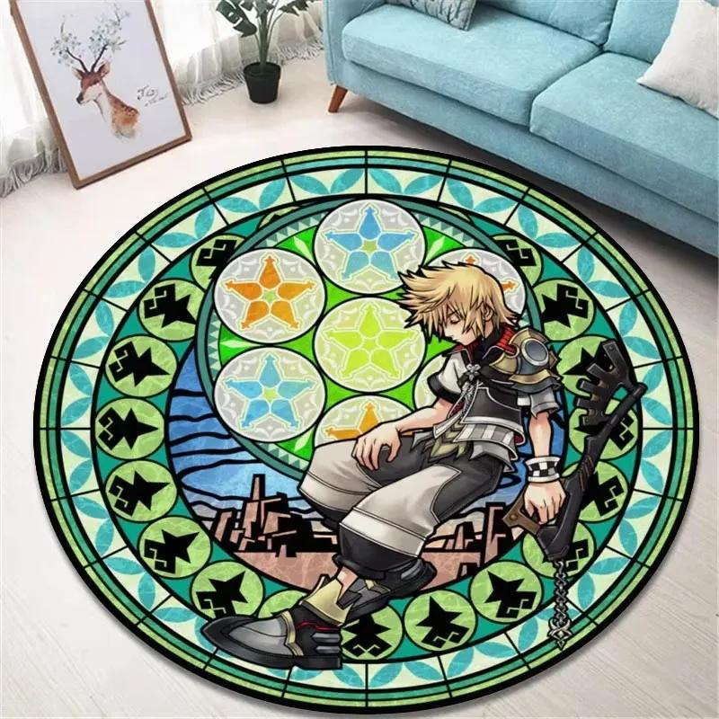 Kingdom Hearts Round Area Rug Anime Gaming Carpet Non Slip Floor Mat Bedroom Decor Soft Gift For Gamer Kids
