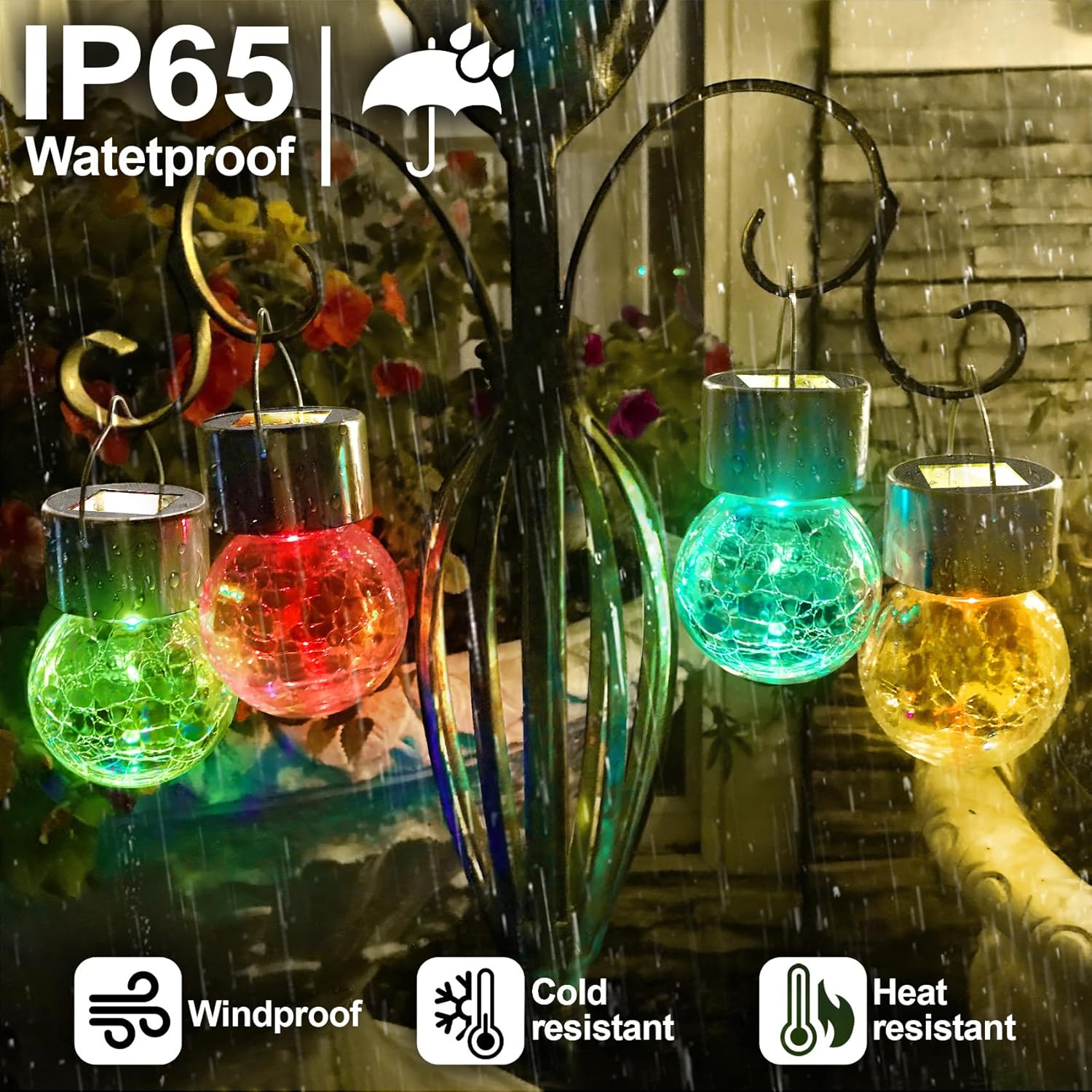 

Набор из 12 штук солнечных подвесных фонарей для улицы, фонари-шары из потрескавшегося стекла, водонепроницаемые, многоцветные, глобусы, рождественское украшение для дерева, забора теплый белый