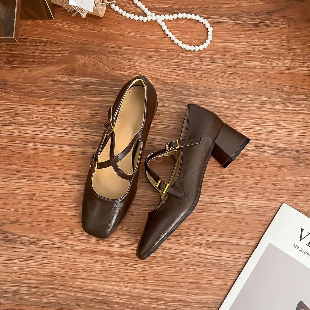 Grape Mother Retro Single Shoes Women's 2025 Spring New Mary Jane Square Head Women's Shoes French Soft-soled High Heels Outer Wear