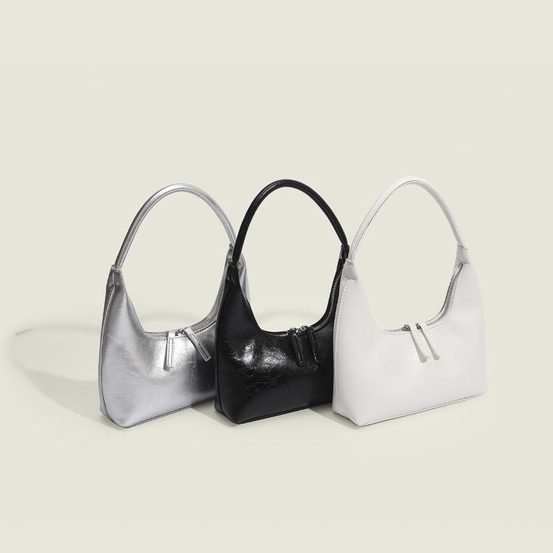 Silver Crescent Armpit Bag Bright Lacquered Handbag Fashion Niche Design Handbag Popular Mini Bag