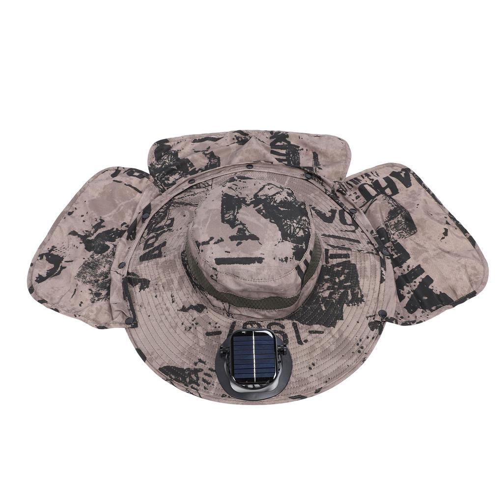 Solar Fan Sun Hat USB Rechargeable Adjustable UPF50 Waterproof Wide Brim Fishing Hat with Neck Flap
