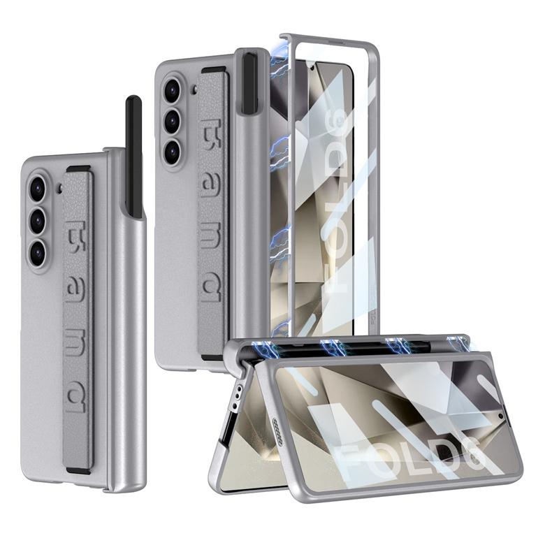 With Wrist Strap Pen Holder Case for Samsung Galaxy Z Fold 7 6 5 4 Cover with Screen Glass Pen Slot Hard for Galaxy Z Fold3 Case